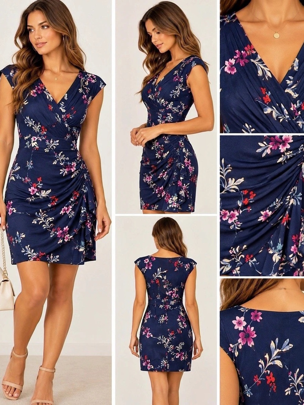 Lauren Ralph Lauren Floral Mini Dress Blue & Pink Size 10P